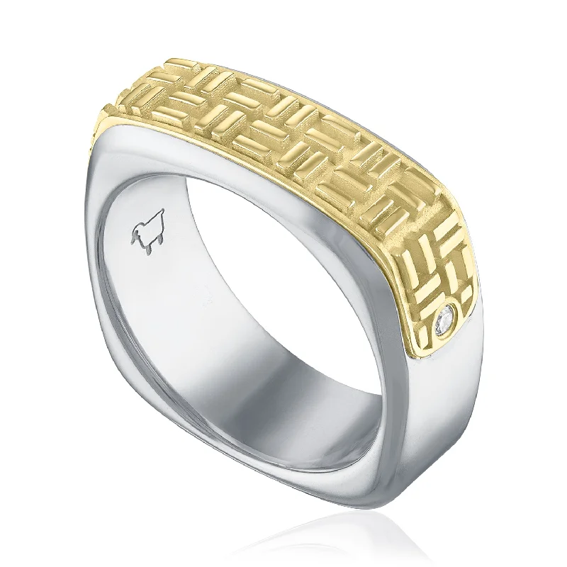 gold wedding rings for couples-18K Gold & Sterling Silver NYC 'CITY Streets' Wide Band