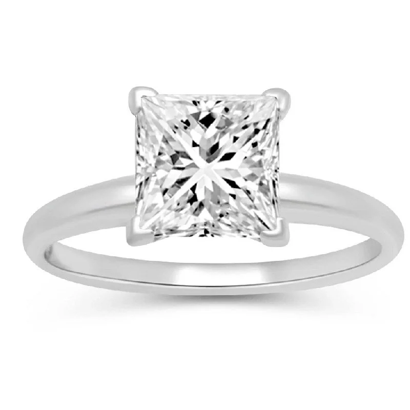 platinum rings for men with diamonds-18K White Gold Created White Sapphire 4Ct Princess Engagement Wedding Ring