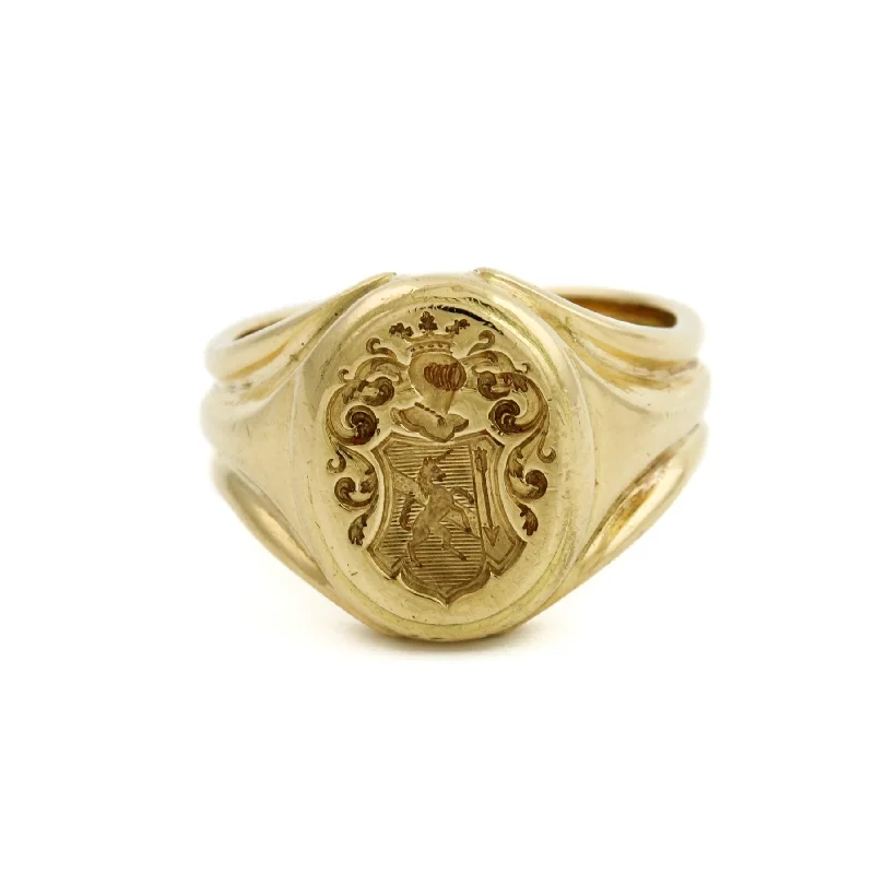 silver rings for women with sapphires-1910's French " Lion & Arrow" Crest Signet