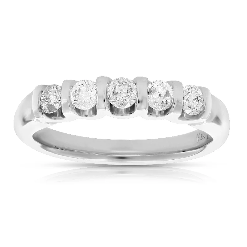 wedding rings with white gold and diamonds-2/5 cttw Diamond 5 Stone Ring 14K White Gold Engagement Wedding Bridal