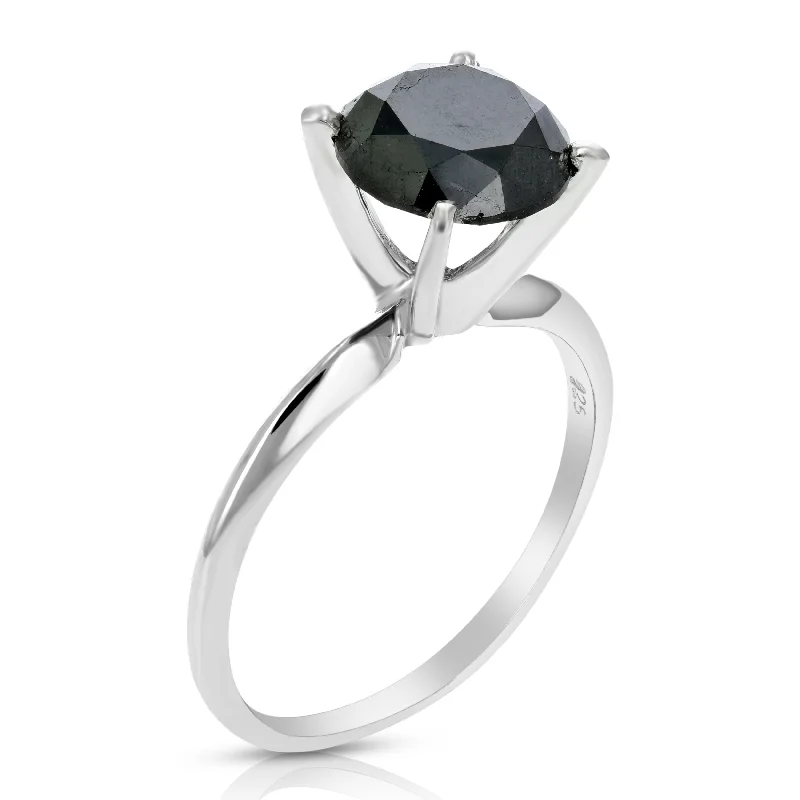 women’s wedding rings with white sapphires-2 cttw Black Diamond Solitaire Engagement Ring .925 Sterling Silver with Rhodium