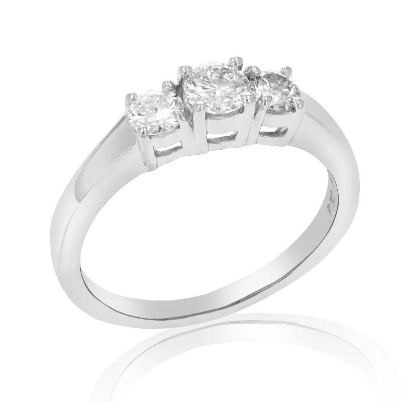 women’s silver rings with diamonds-3/4 cttw Certified 3 Stone Diamond Engagement Ring 14K White Gold I1-I2