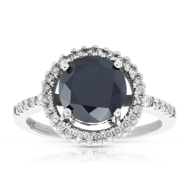 black diamond engagement rings for women-3.50 cttw Black Diamond Engagement Ring Bridal Wedding 14K White Gold