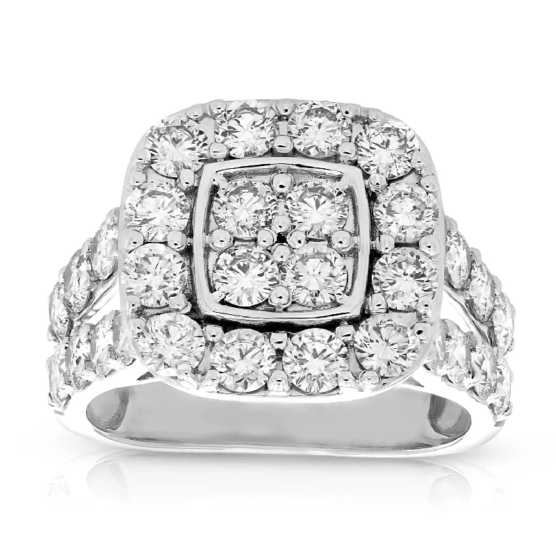 custom engagement rings with platinum bands-3 cttw Diamond Engagement Ring Cushion Square 14K White Gold Bridal Wedding