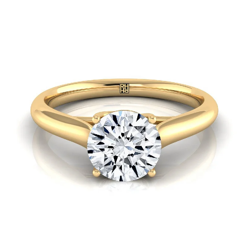 men’s signet rings with diamonds-14K Yellow Gold Round Brilliant Rounded Classic Comfort Fit Solitaire Ring