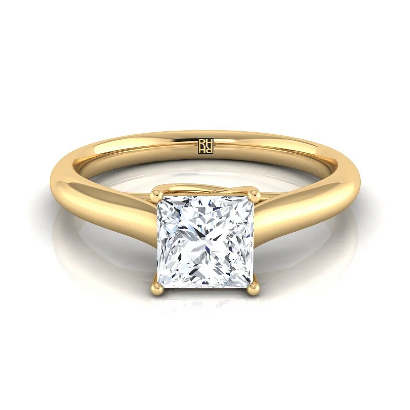 unique gold engagement rings for women-14K Yellow Gold Princess Cut Rounded Classic Comfort Fit Solitaire Ring