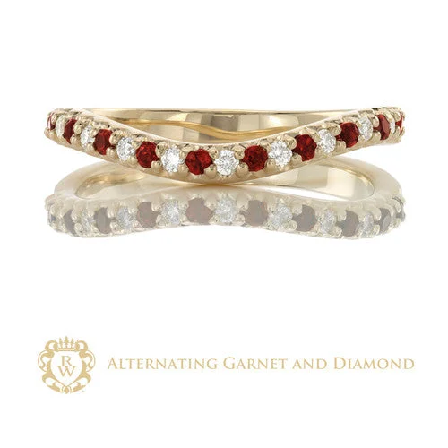 luxury men’s wedding bands-Alternating Garnet & Diamond Enhancer