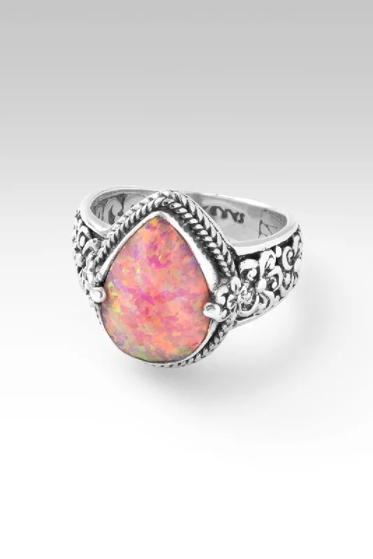 men’s wedding rings with yellow diamonds-Bloom Happily Ring™ in Salmon Pink Simulated Opal