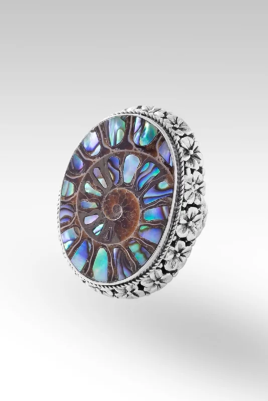 personalized gold rings for women-Bloom With Grace Ring™ in Ammonite with Abalone Inlay