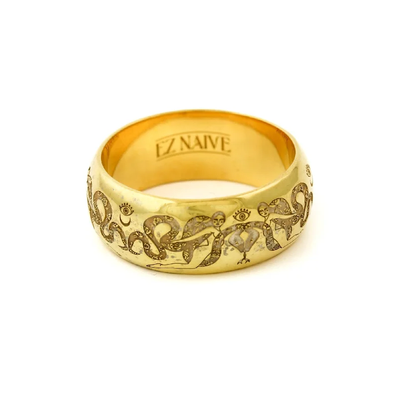 custom made gold wedding bands for couples-Brass "Intertwined Snake" Band by Ez Naive x Kingdom