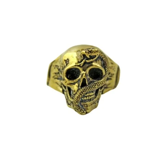 custom rings for men with engravings-Brass "Jake" Skull Ring