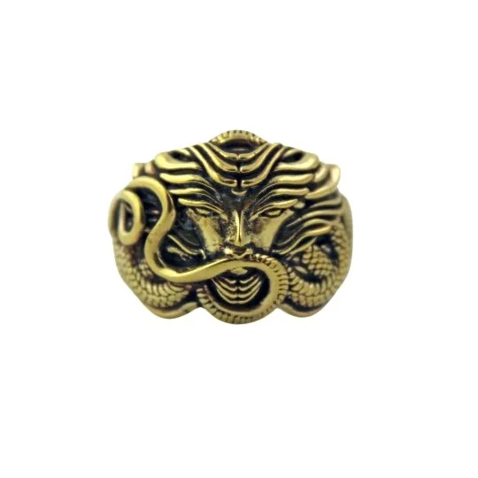 women’s custom wedding bands-Brass "Serpent Queen Medusa" Ring