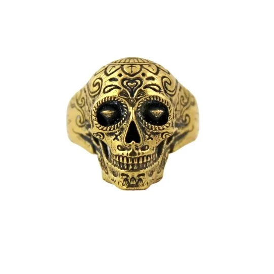 vintage gemstone rings for men-Brass "Sugarman" Skull Ring