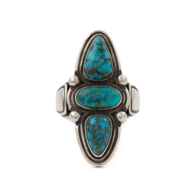 gold rings for women with diamonds-Candelaria Turquoise Tandem Ring