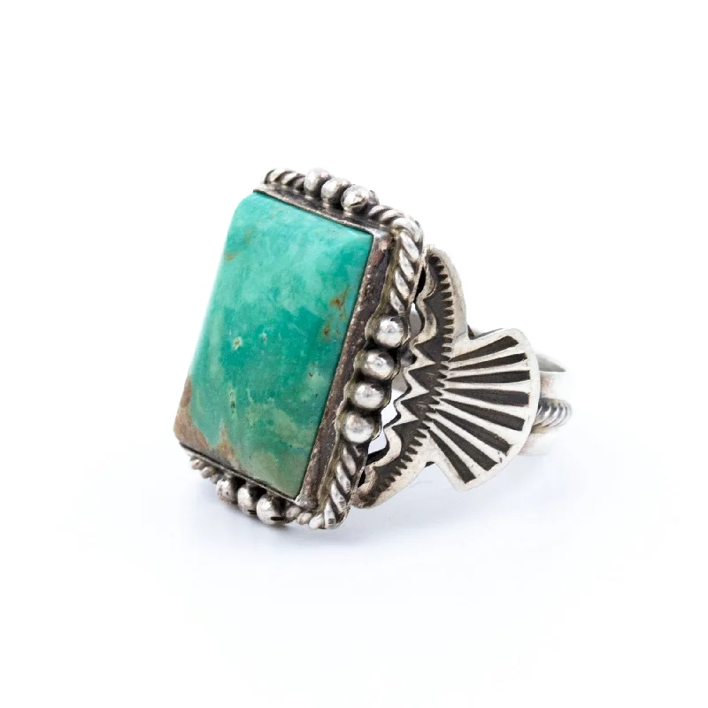 women’s platinum engagement rings-Classic Square-Cut Blue Turquoise Navajo Ring