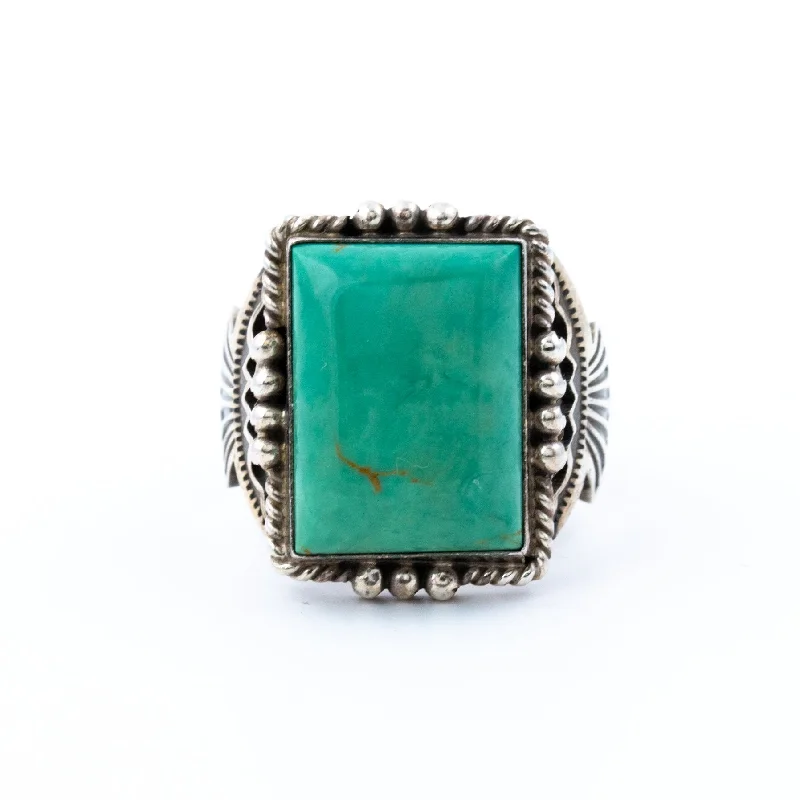 luxury wedding rings with diamonds-Classic Square-Cut Green Turquoise Navajo Ring