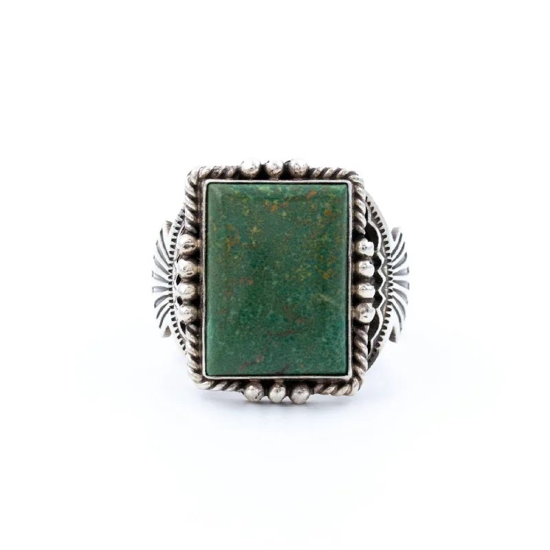 custom wedding rings for couples-Classic Square-Cut Green Turquoise Ring