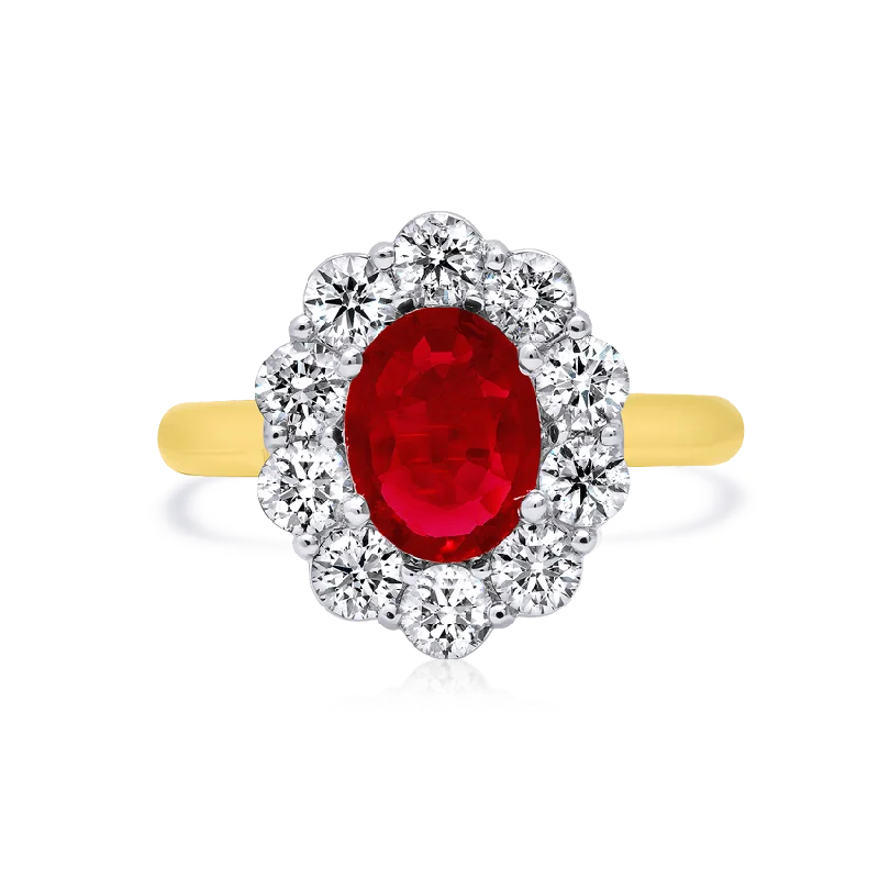 affordable wedding rings for men-The Classic Ruby with Diamond Halo Ring