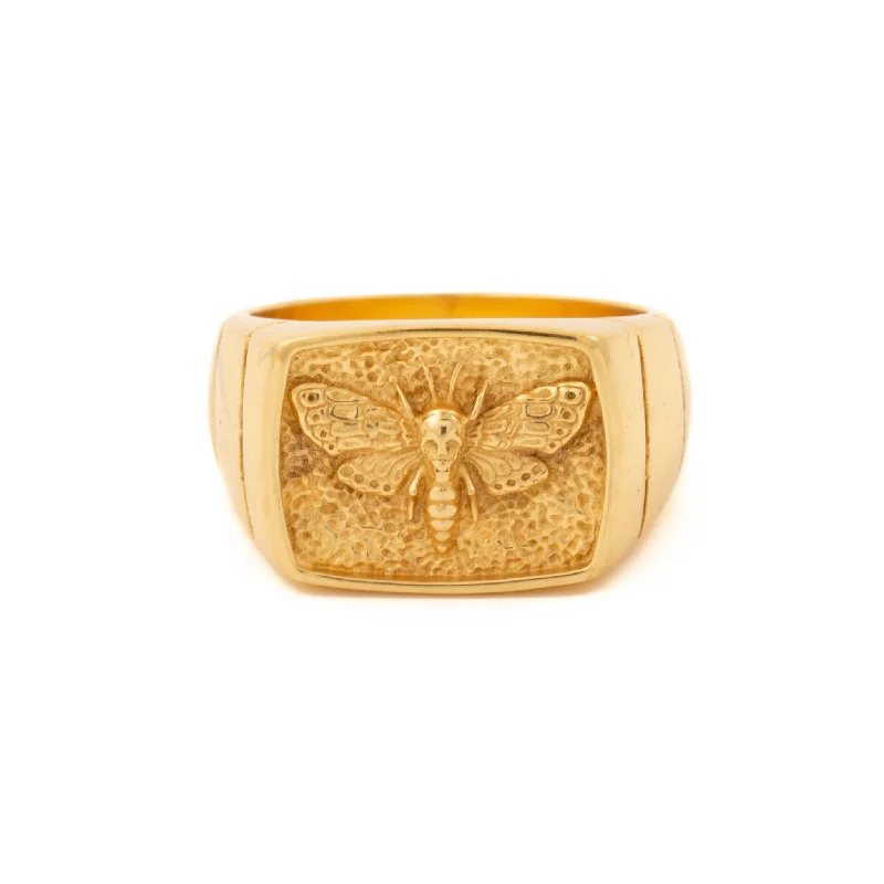 women’s gold rings with emeralds-Death Moth Gold Signet Ring