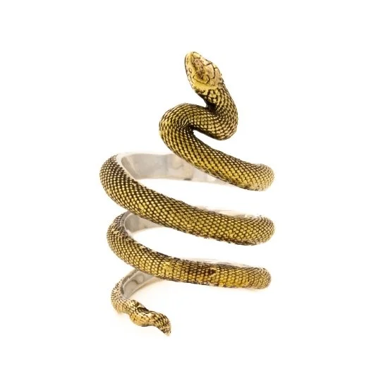 silver rings for women with diamonds-"Death Spiral" Brass Snake Ring