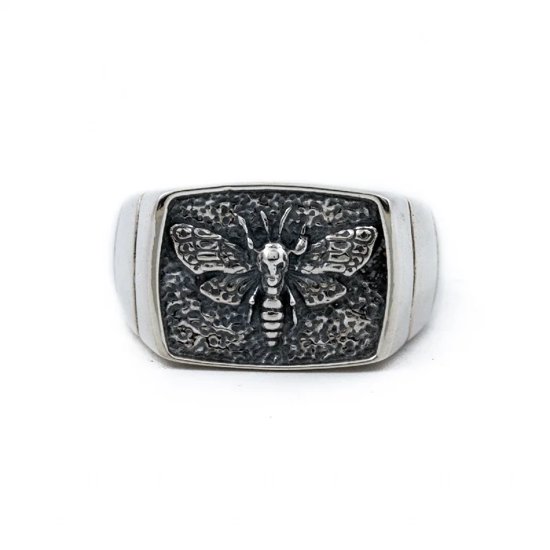 women’s wedding bands with sapphires and diamonds-Death Moth Signet Ring