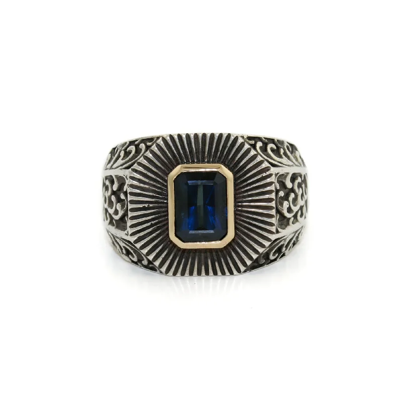 gold promise rings with diamonds-14K Gold Midnight Sapphire Wave Signet Ring