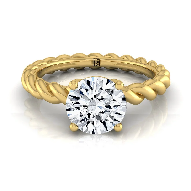 men’s rings with rubies and sapphires-14K Yellow Gold Round Brilliant  Twisted Rope Braid Solitaire Band