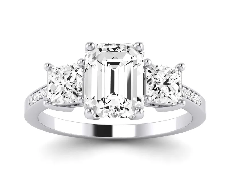 wedding bands for women with colorful stones-Dietes - Emerald Lab Diamond Engagement Ring VS2 F (IGI Certified)