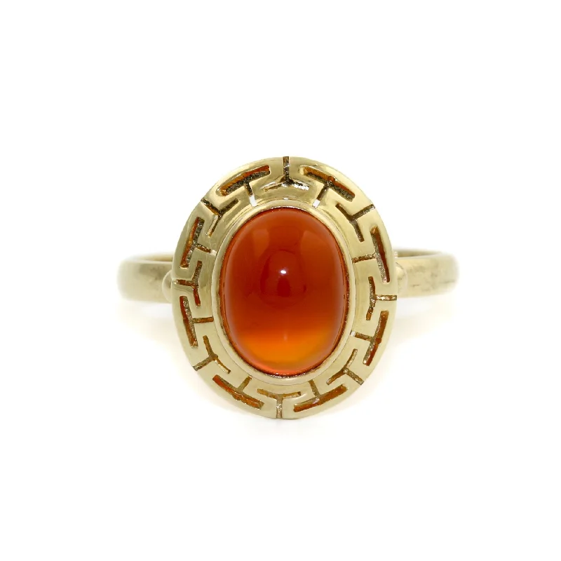 women’s wedding rings in rose gold-Elegant 14k Gold x Carnelian "Meandros" Signet