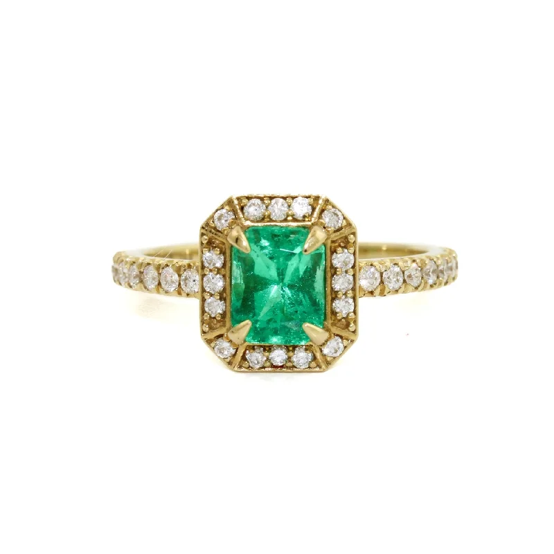 black diamond engagement rings for women-Emerald Micro-pave Diamond Ring