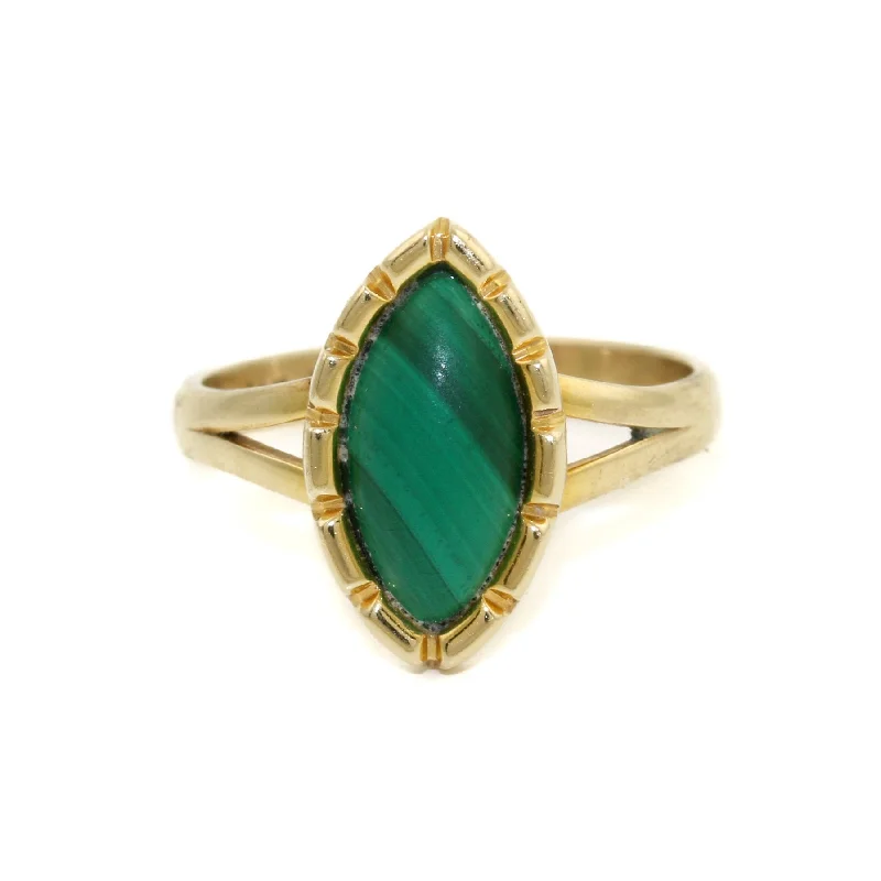 vintage wedding rings with rubies-Enchanting 14k Gold x Marquise Malachite Ring