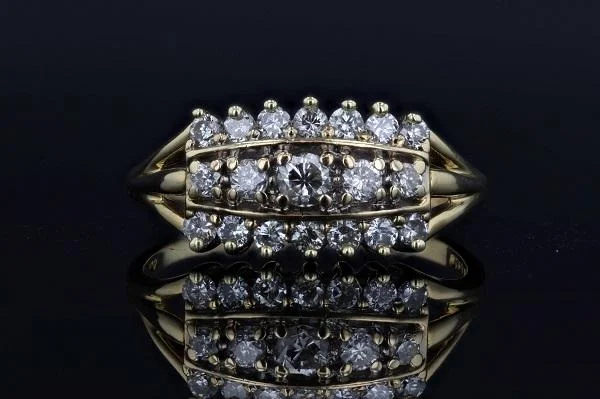 wedding rings with white gold and diamonds-Estate 3 Row 1.00 Cttw Diamond Ring 14K Yellow Gold