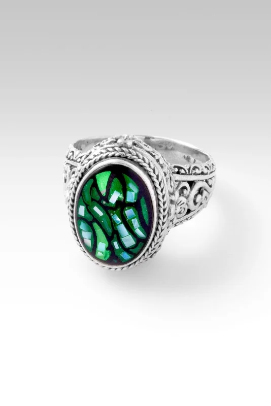 vintage custom engagement rings-Everlasting Presence Ring™ in Green Leaf Mother of Pearl Mosaic