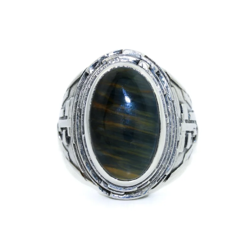 custom engagement rings with platinum bands-"Fractal" Ring x Blue Tiger's Eye”