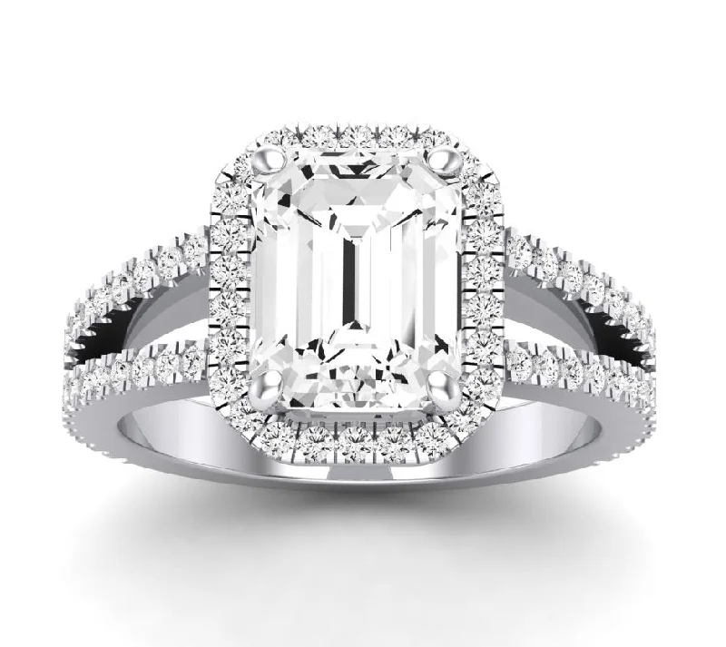 custom engagement rings with platinum bands-Freesia - Emerald Lab Diamond Engagement Ring VS2 F (IGI Certified)