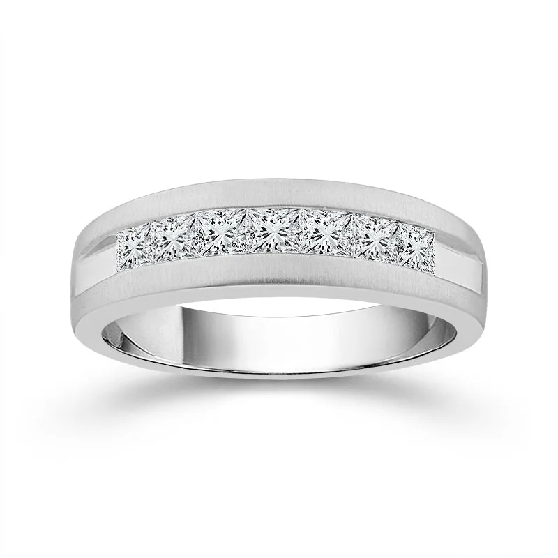 men’s wedding rings with yellow diamonds-10K White Gold Gents Diamond Band