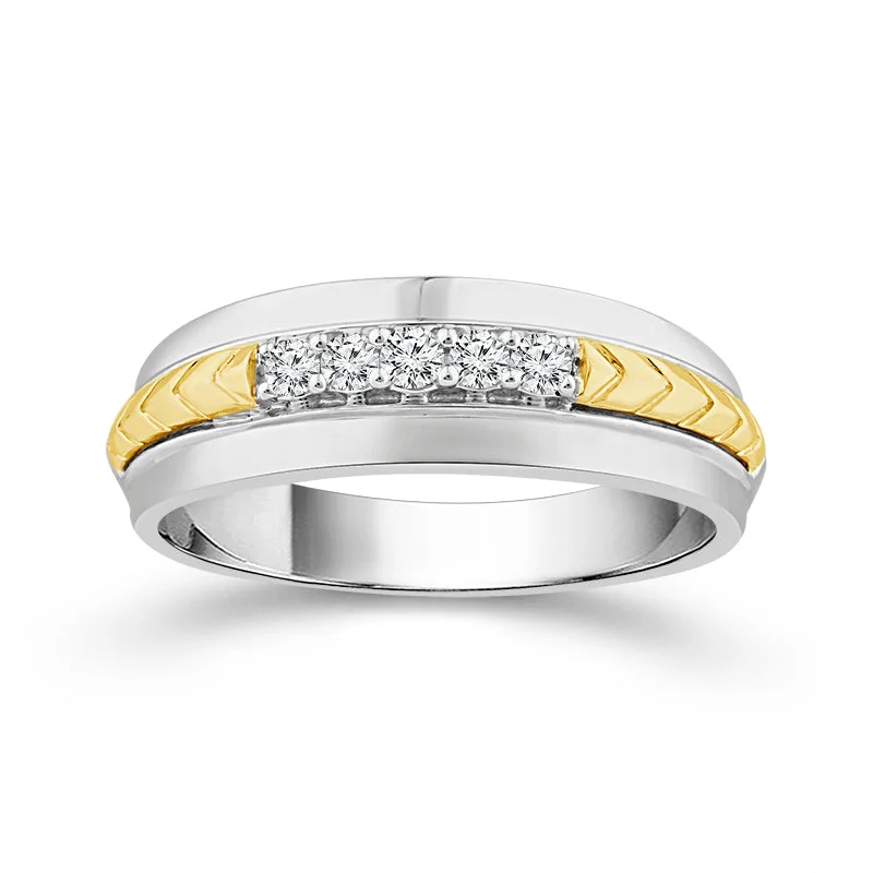 luxury wedding bands for couples-10K Two Tone Gents Diamond Band