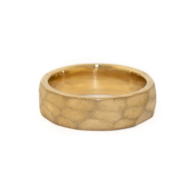 custom wedding rings for men-Gold Broad Hand-Hammered Band