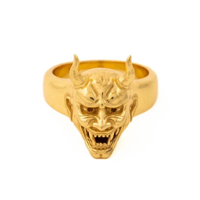 wedding rings with white diamonds-Gold Hannya Demon Ring