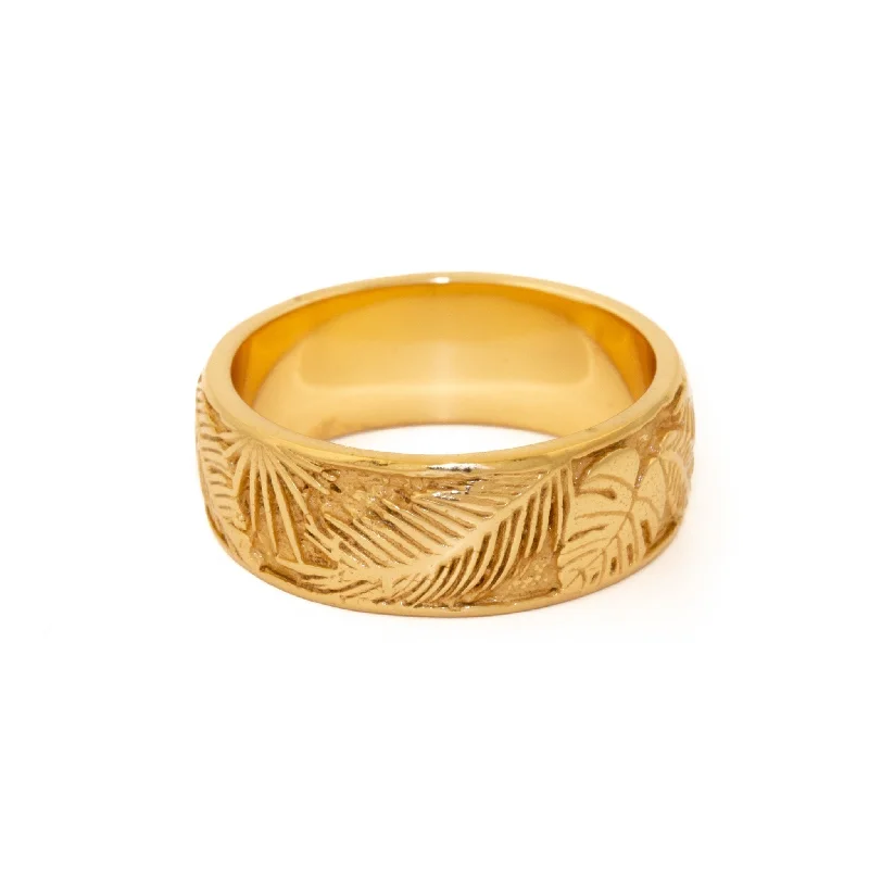 vintage wedding bands with diamonds-Gold Jungle Band Ring