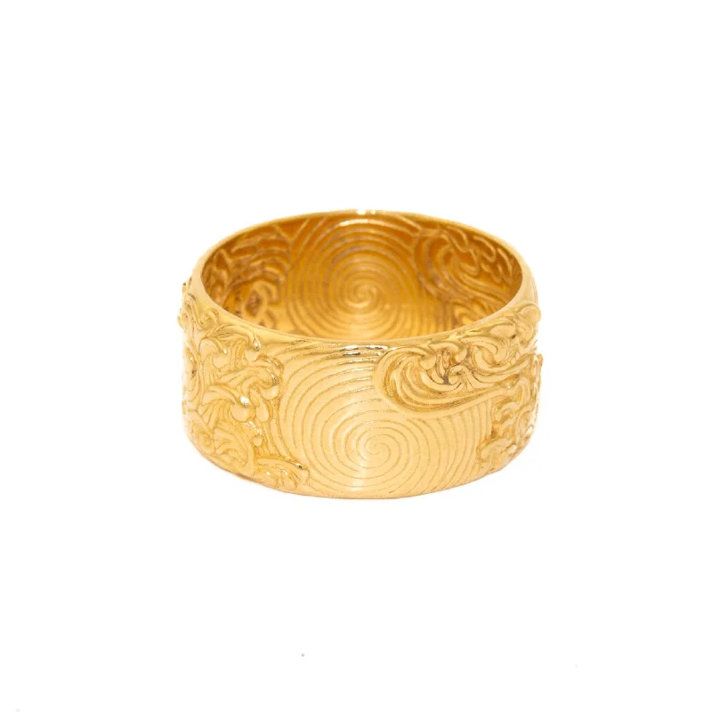 unique diamond wedding bands for men-Gold Kanagawa Band Ring