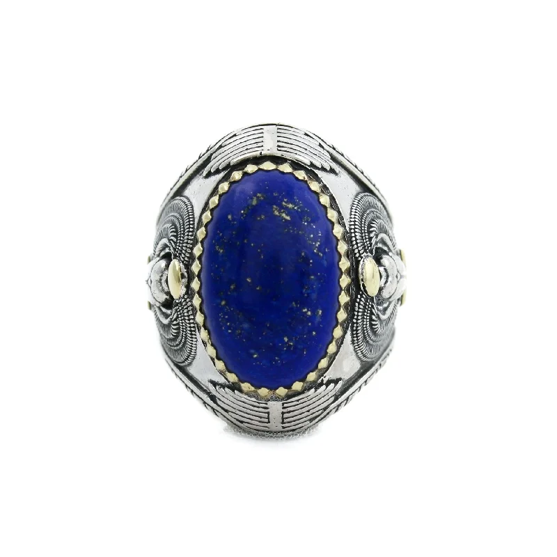 personalized engagement rings with engraving-Heavy "Ramses" Ring x Lapis Lazuli by Kingdom