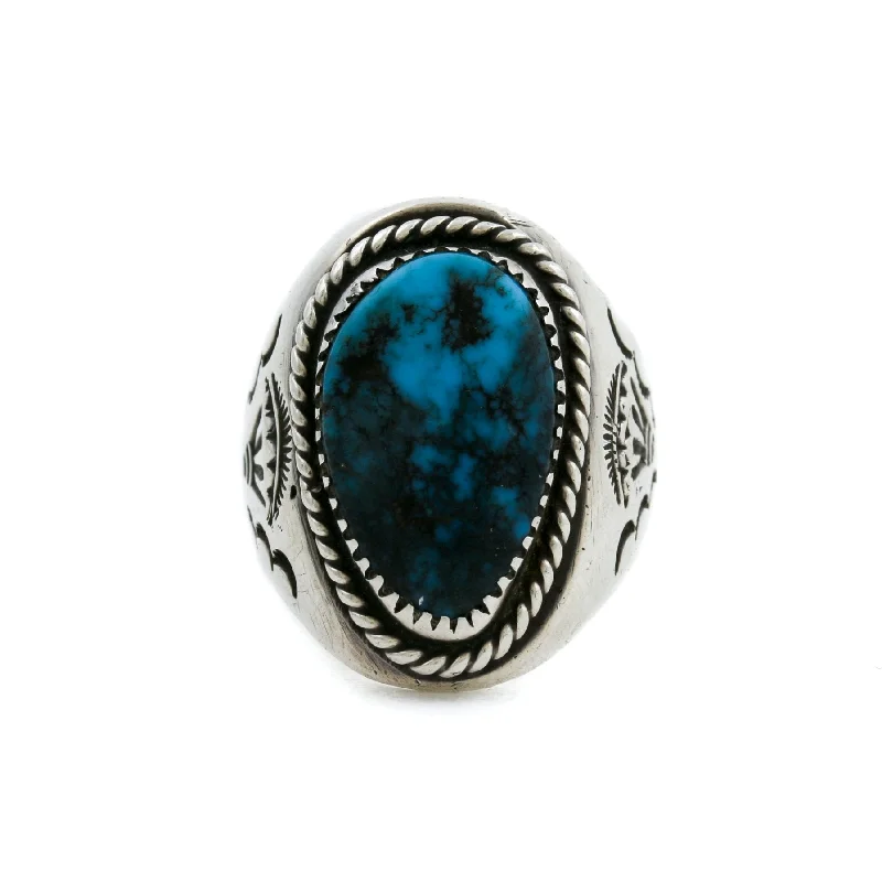 affordable gold engagement rings for women-Hubei Turquoise Vintage Navajo Ring