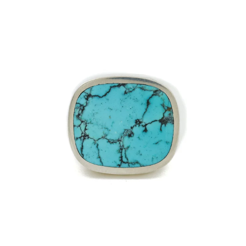 custom engagement rings with colored stones-Hubei Turquoise x Cushion Inlay Ring