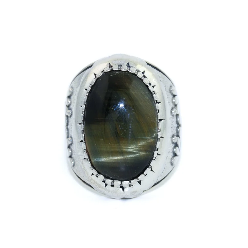 men’s custom rings with sapphires and diamonds-"Kiku" Ring x Blue Tiger's Eye