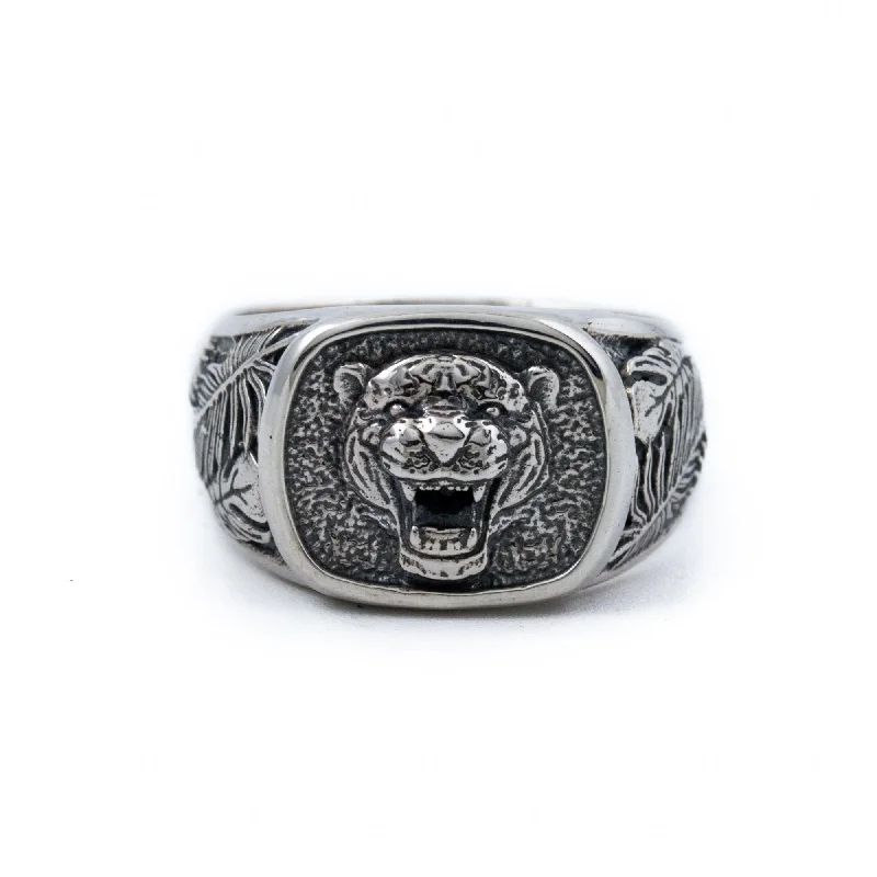 unique wedding bands for couples-Silver x "King of The Jungle" Signet