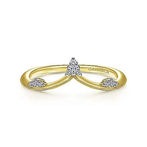 women’s rings with emerald and sapphire gemstones-14K Yellow Gold Diamond Cluster Chevron Ring