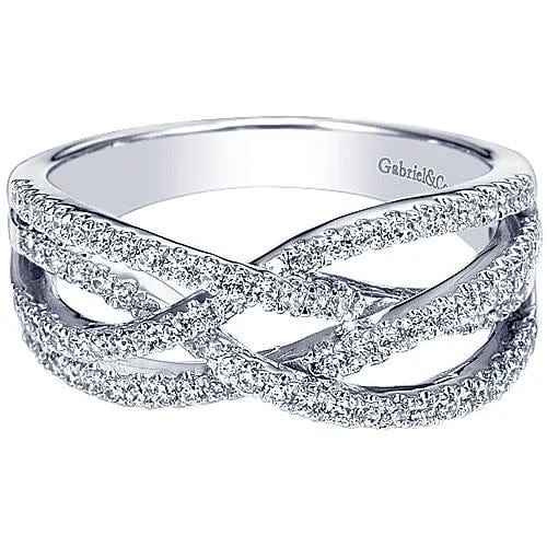 wedding bands for women with emerald and sapphire stones-14K White Gold Intersecting Diamond Ring