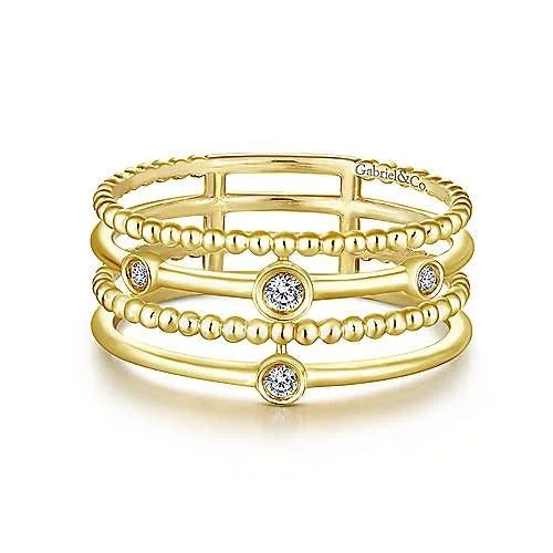 women’s luxury rings with sapphires-14K Yellow Gold Bezel Set Diamond Station Layered Ring