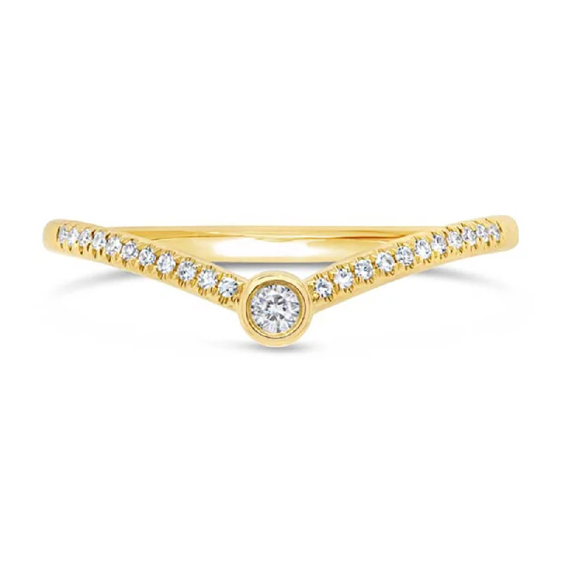 women’s custom gold rings for wedding-14K Yellow Gold Pave Diamond V Style Band